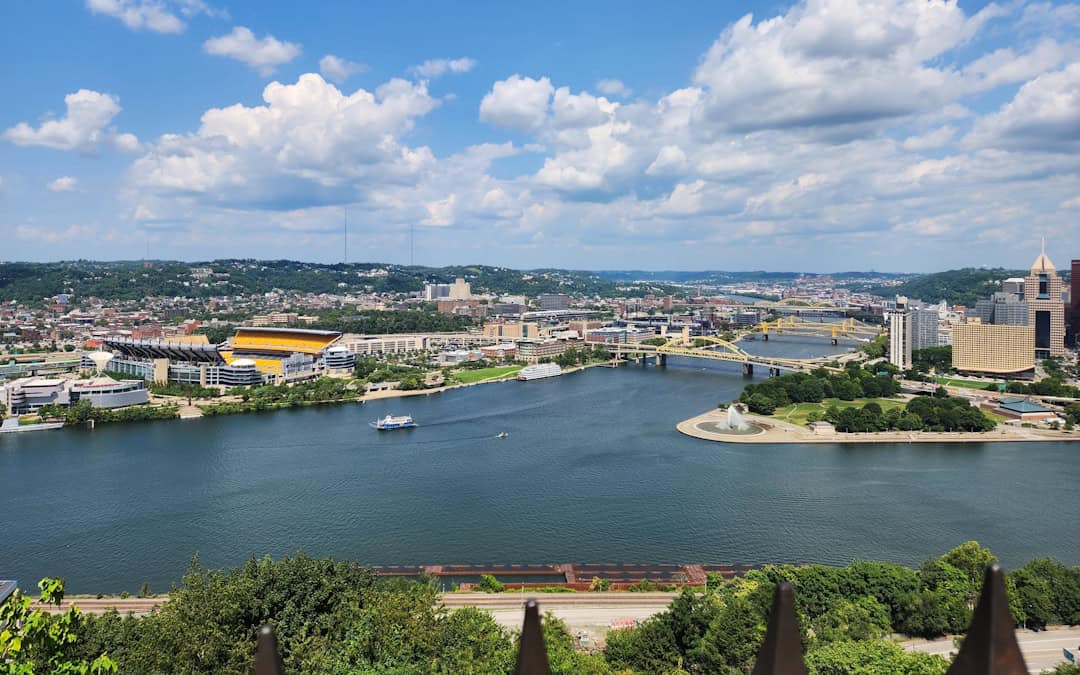 Summer day view of Point State Park and the confluence of Pittsburgh's three rivers.