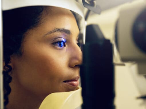 Woman patient getting comprehensive eye exam in Pittsburgh at Chang Eye Group.