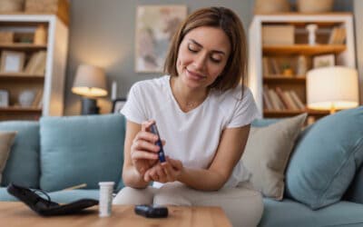 Woman in Pittsburgh taking blood sugar test as one step in preventing diabetic retinopathy.