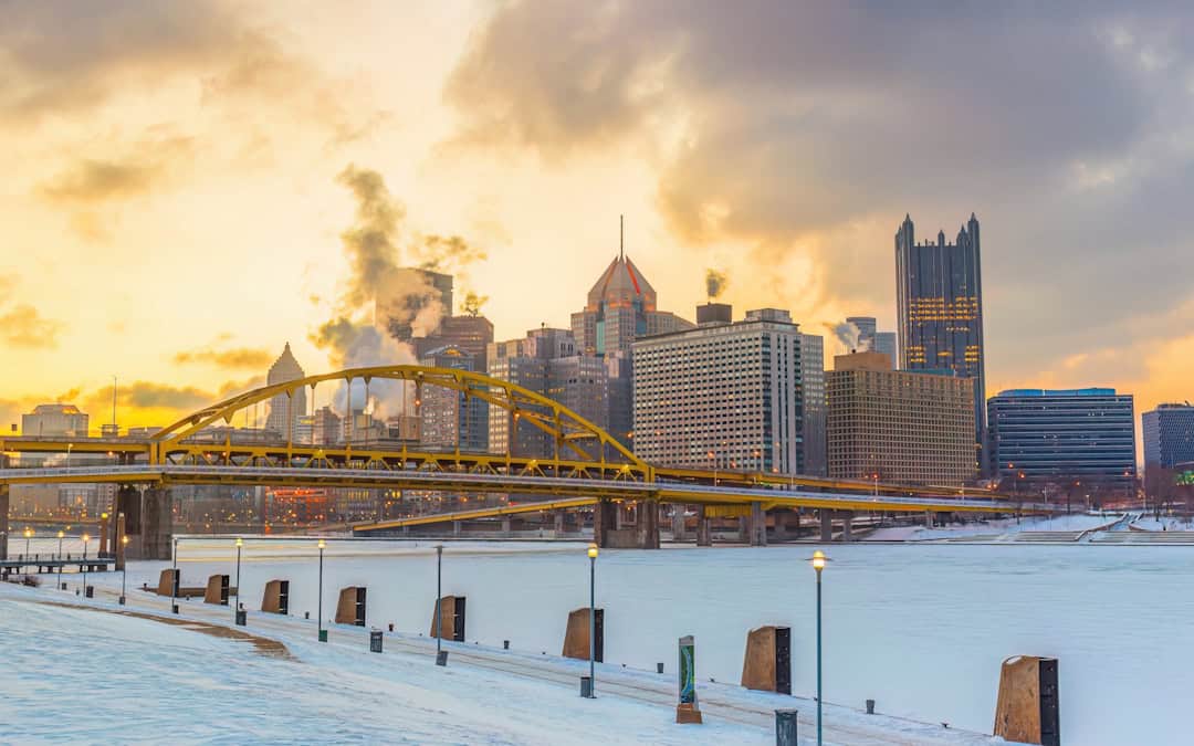 View of Pittsburgh in winter when eye allergies can cause blurry vision.