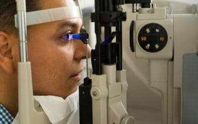 Male patient getting eye pressure tested by ophthalmologist in Pittsburgh at Chang Eye Group.