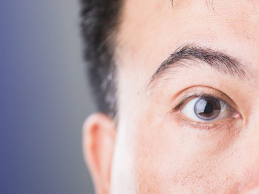 Close-up photo of patient in Pittsburgh having eye exam with diabetic retinopathy screening.