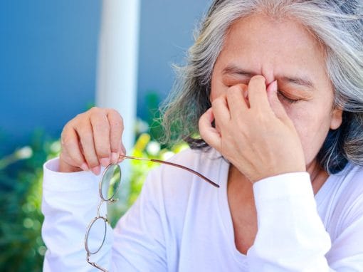 Senior woman with diabetes experiencing blurry vision.